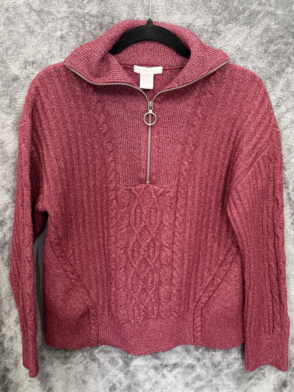 Design History Ribbed Cable-Knit Quarter-Zip Sweater - Wine